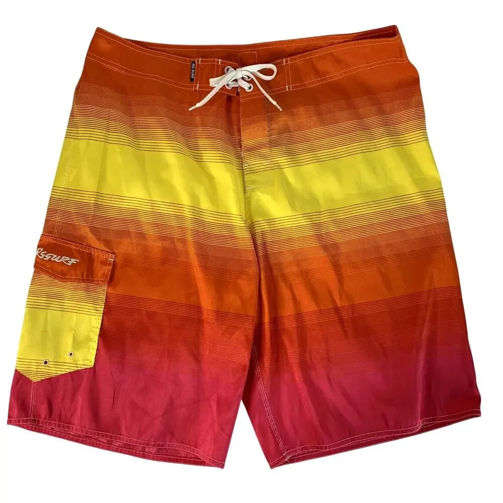 RS Surf Mens Sz 38 Sunset Ombre Yellow Orange Pink Swim Board Shorts 11